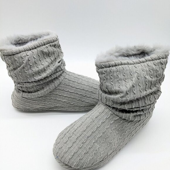 CHARTER CLUB Slouchy fur lined women's bootie slippers - GRAY - XL (11-12) - Picture 5 of 16